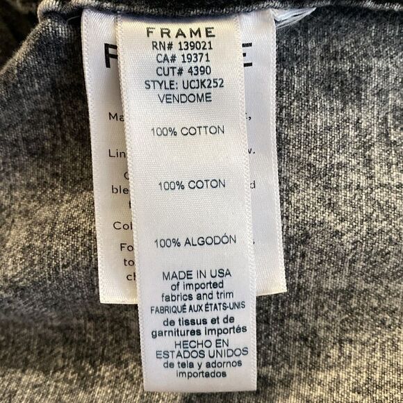 Frame Denim Black & Grey Acid Wash Cropped Jean Jacket w Raw Frayed Hem - Picture 6 of 7